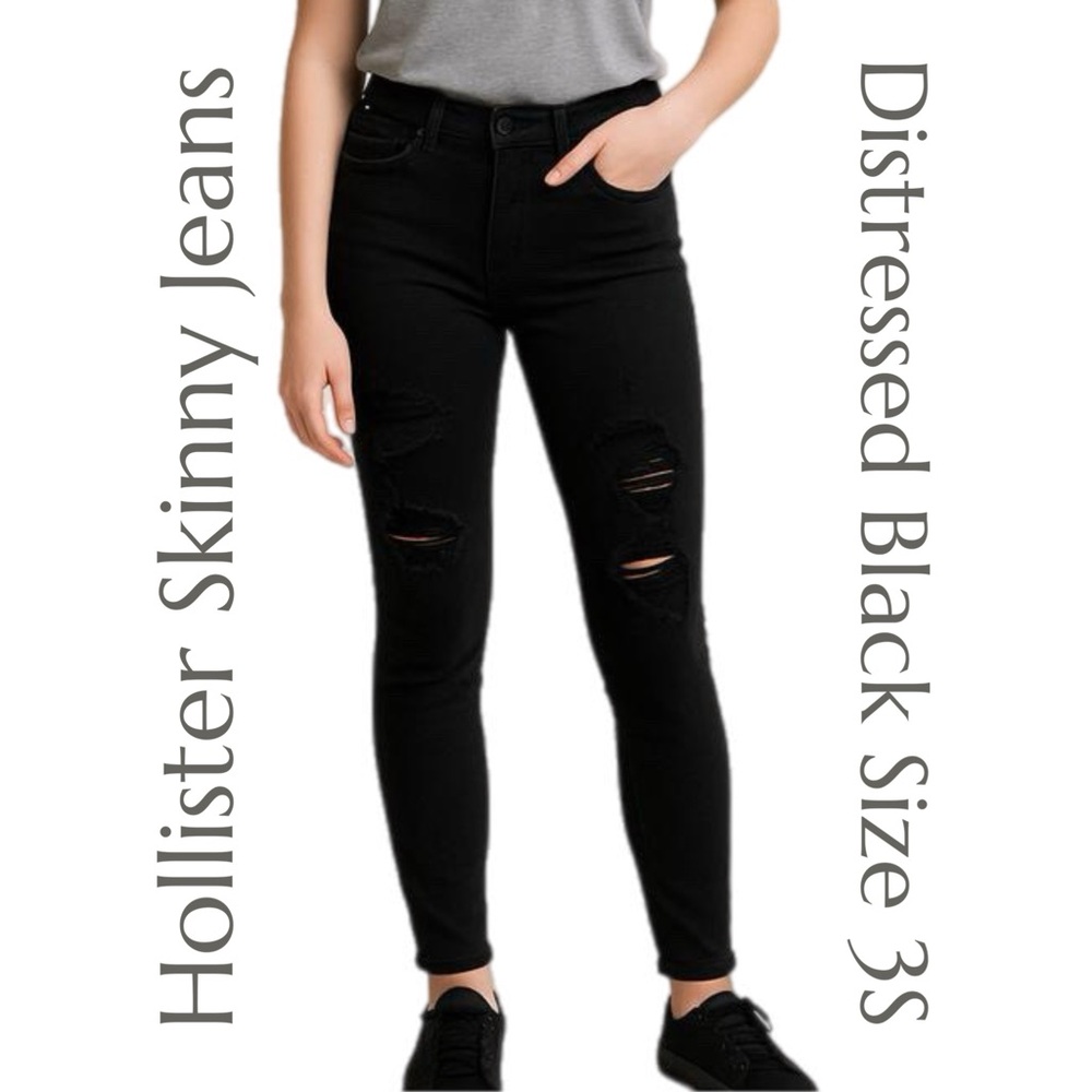 Hollister Black Distressed Skinny Jeans‎ - Size 3S